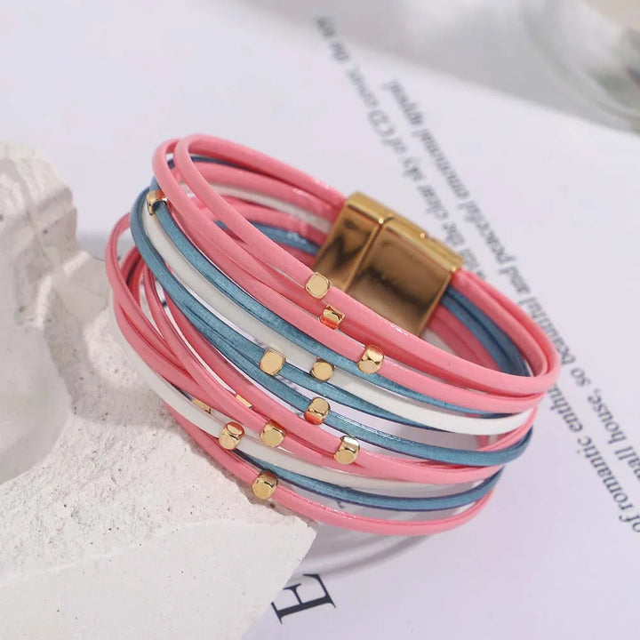 Multi-Layer Tri-Colour Wrap Bracelet | Stylish Women's Jewellery-PINK BLUE-Nora Luxe