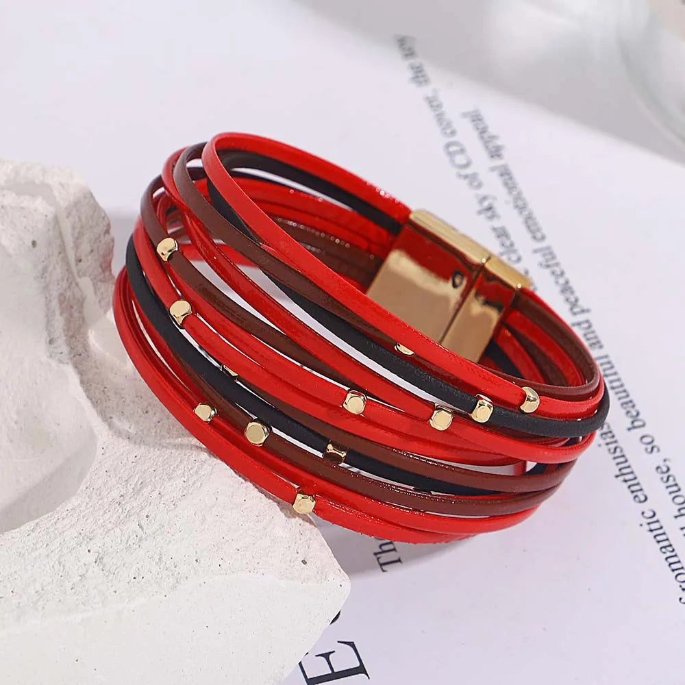 Multi-Layer Tri-Colour Wrap Bracelet | Stylish Women's Jewellery-RED-Nora Luxe