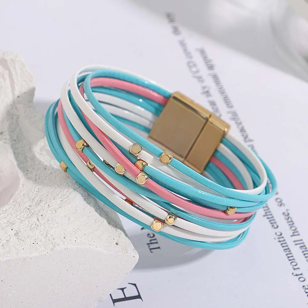 Multi-Layer Tri-Colour Wrap Bracelet | Stylish Women's Jewellery-WHITE BLUE-Nora Luxe