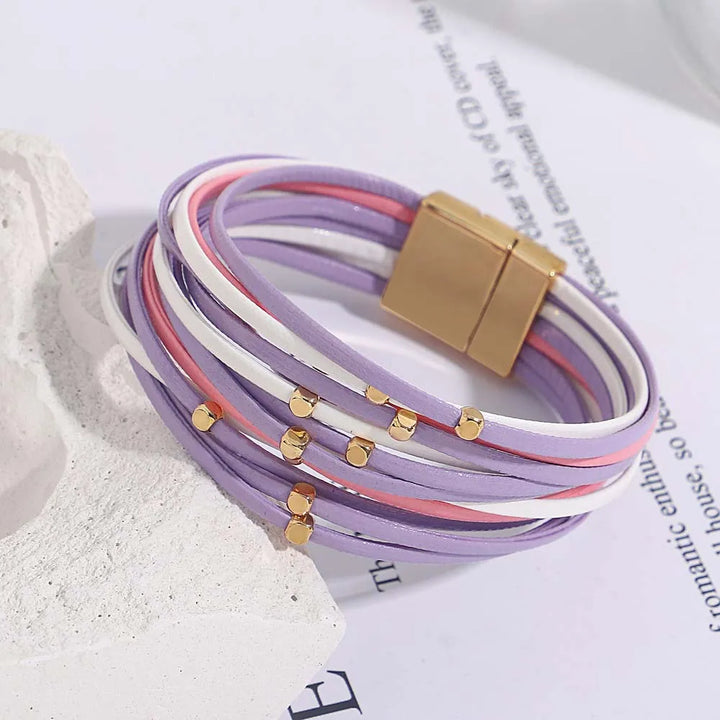 Multi-Layer Tri-Colour Wrap Bracelet | Stylish Women's Jewellery-WHITE PURPLE-Nora Luxe
