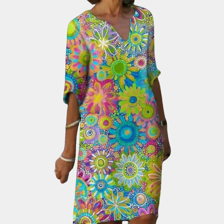Naomi - Trendy Short Floral Dress-Green-XS-Nora Luxe