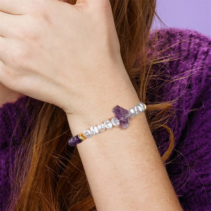 Natural Crystal Beads Bracelet - Eline-Amethyst-Nora Luxe