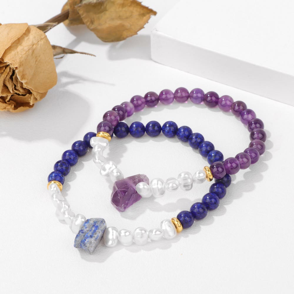Natural Crystal Beads Bracelet - Eline-Amethyst-Nora Luxe