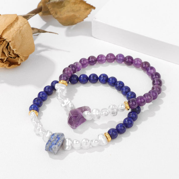 Natural Crystal Beads Bracelet - Eline-Amethyst-Nora Luxe