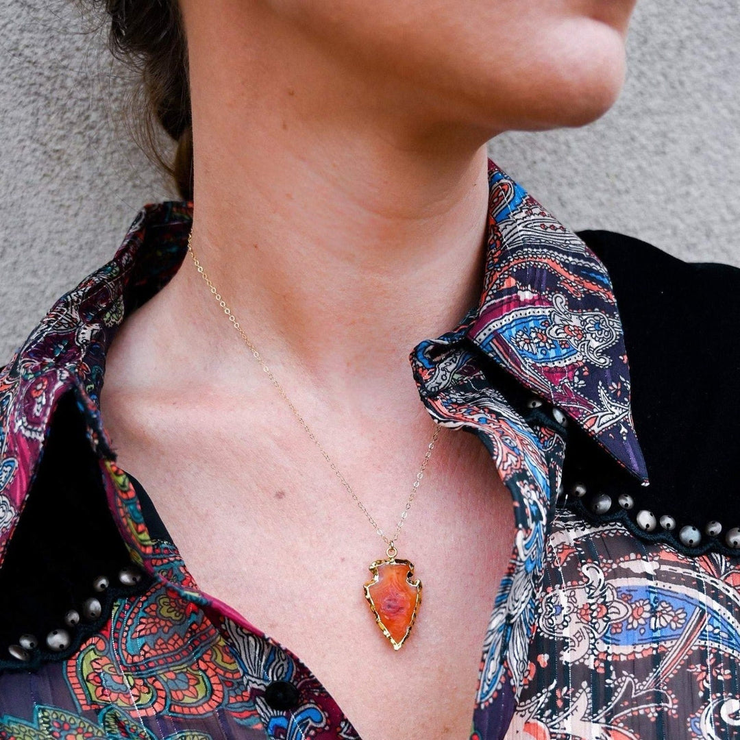 Natural Crystal Carnelian Arrowhead Necklace - Aeliana-Carnelian-Nora Luxe