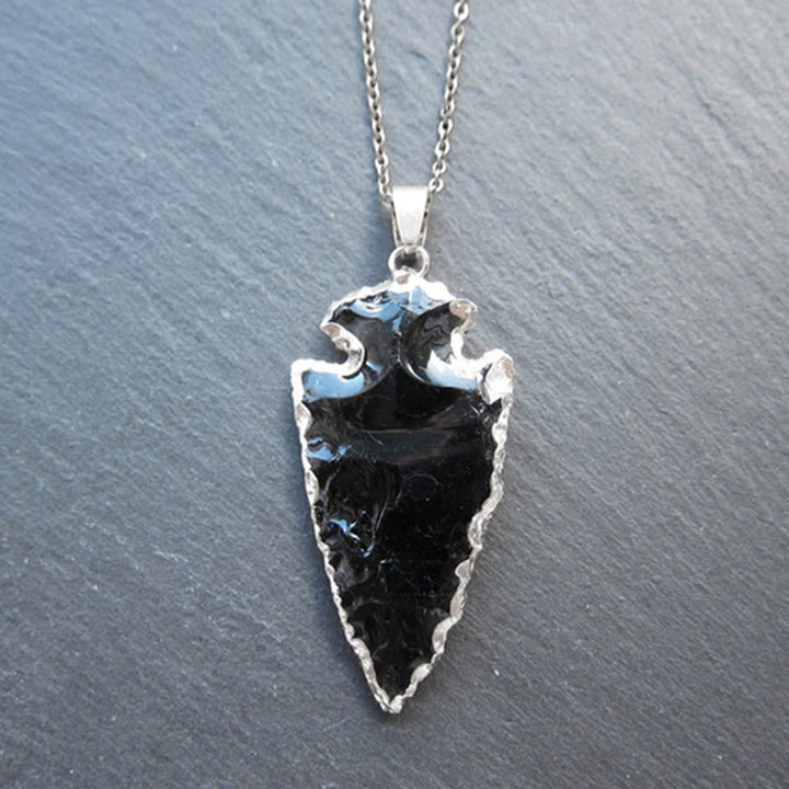 Natural Crystal Carnelian Arrowhead Necklace - Aeliana-Obsidiaan Silver Chain-Nora Luxe