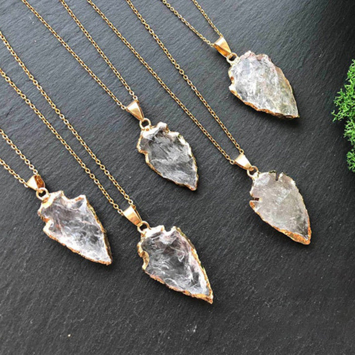 Natural Crystal Carnelian Arrowhead Necklace - Aeliana-Rock crystal-Nora Luxe