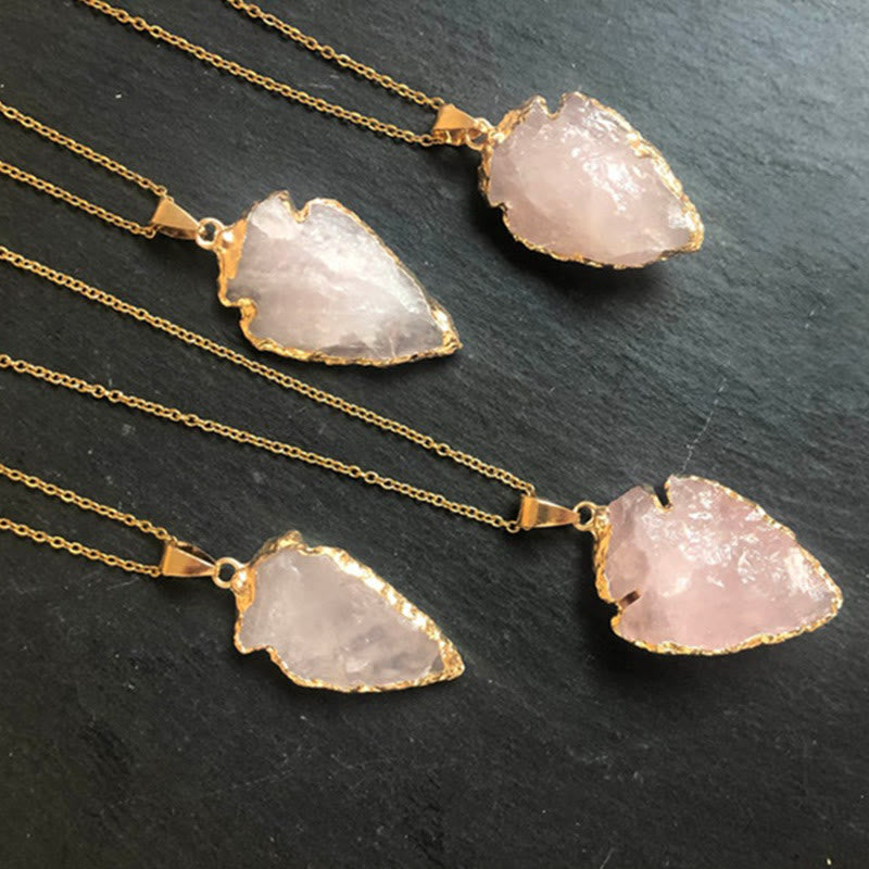 Natural Crystal Carnelian Arrowhead Necklace - Aeliana-Rose quartz-Nora Luxe