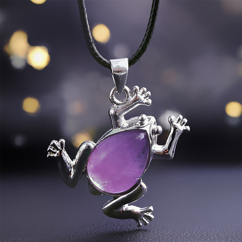 Natural Crystal Frog Meditation Necklace - Gaia-Amethyst-Nora Luxe