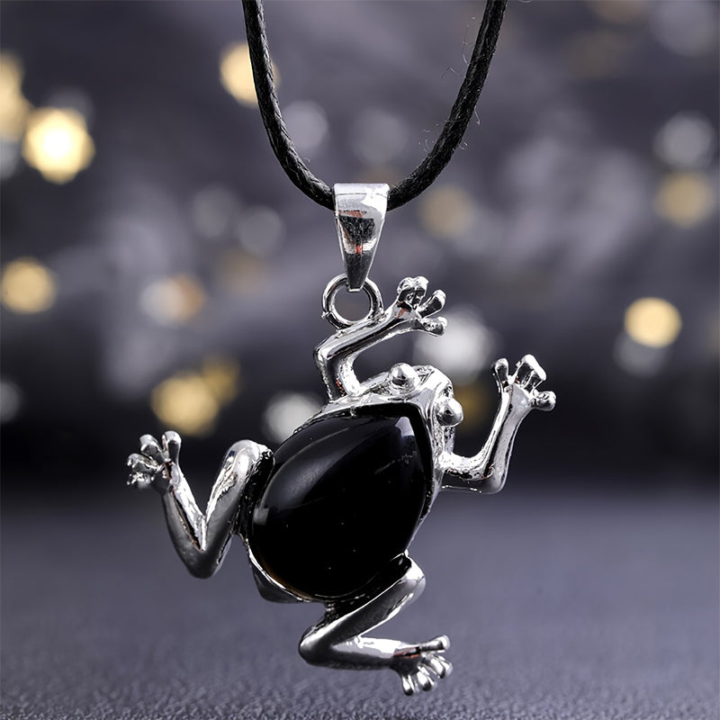 Natural Crystal Frog Meditation Necklace - Gaia-Obsidian-Nora Luxe