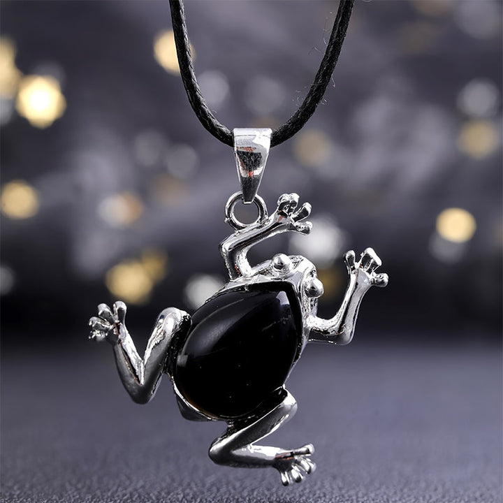 Natural Crystal Frog Meditation Necklace - Gaia-Obsidian-Nora Luxe