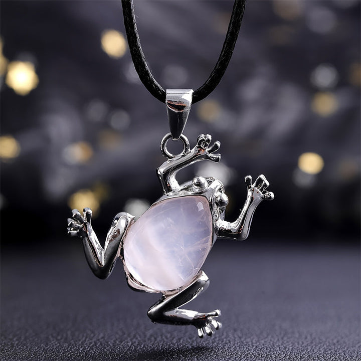 Natural Crystal Frog Meditation Necklace - Gaia-Rose quartz-Nora Luxe