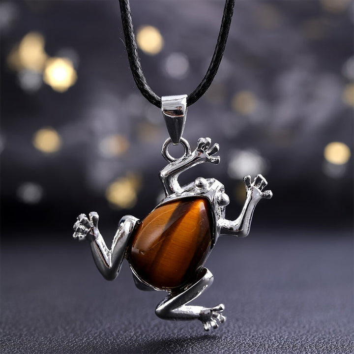 Natural Crystal Frog Meditation Necklace - Gaia-Tiger's eye-Nora Luxe