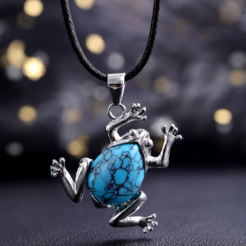 Natural Crystal Frog Meditation Necklace - Gaia-Turquoise-Nora Luxe