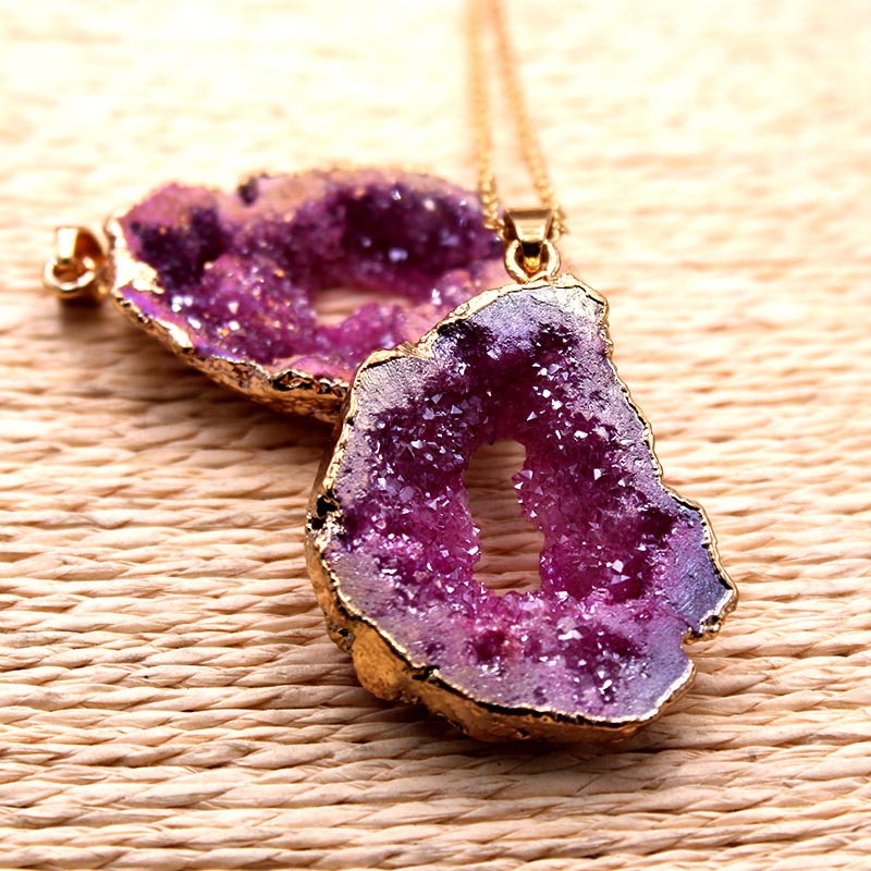 Natural Crystal Geode Pendant - Gaia-Amethyst-Nora Luxe
