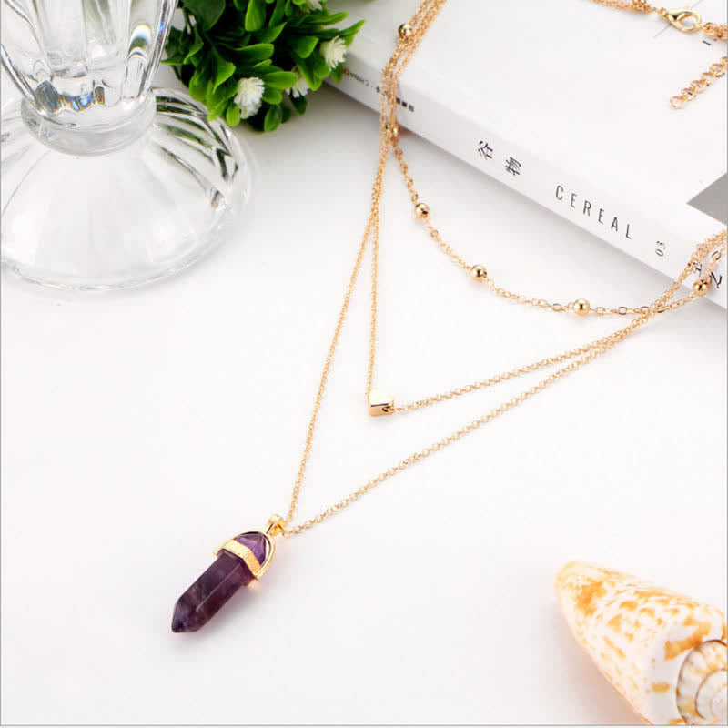 Natural Crystal Hexagon Gemstone Necklace - Aurora-Amethyst-Nora Luxe
