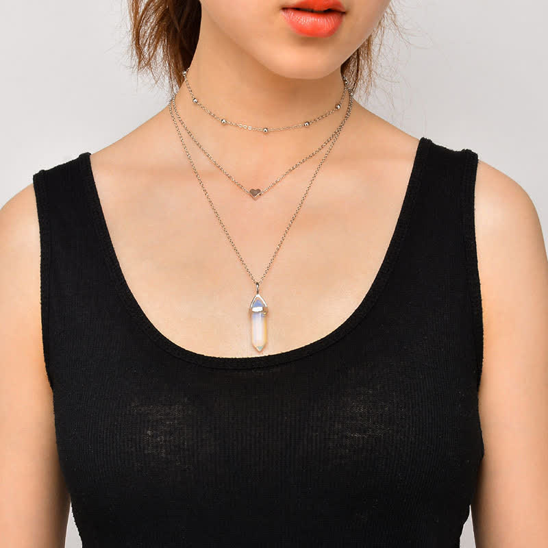 Natural Crystal Hexagon Gemstone Necklace - Aurora-Blue Sandstone-Nora Luxe