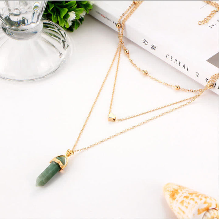 Natural Crystal Hexagon Gemstone Necklace - Aurora-Green Aventurine-Nora Luxe