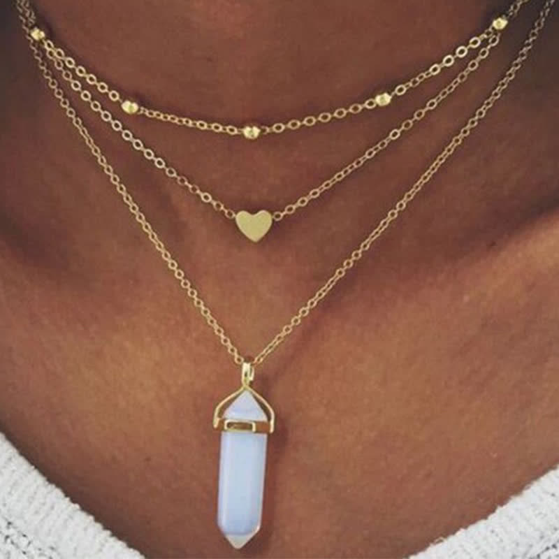 Natural Crystal Hexagon Gemstone Necklace - Aurora-Opal-Nora Luxe