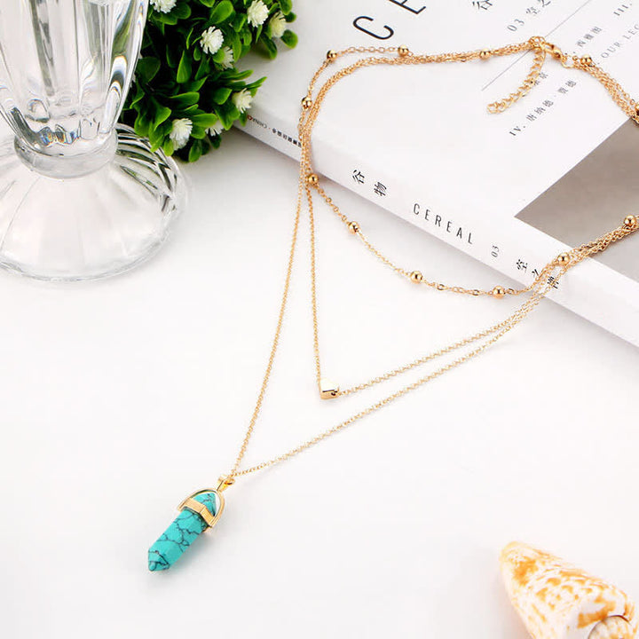 Natural Crystal Hexagon Gemstone Necklace - Aurora-Turquoise-Nora Luxe