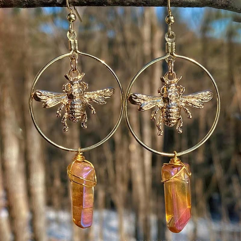 Natural Crystal Moon Stars Earrings - Elara-Amber-Nora Luxe