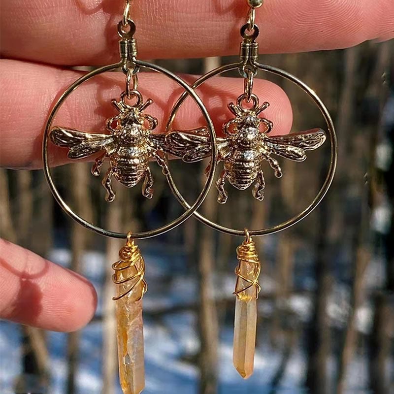 Natural Crystal Moon Stars Earrings - Elara-Citrine-Nora Luxe