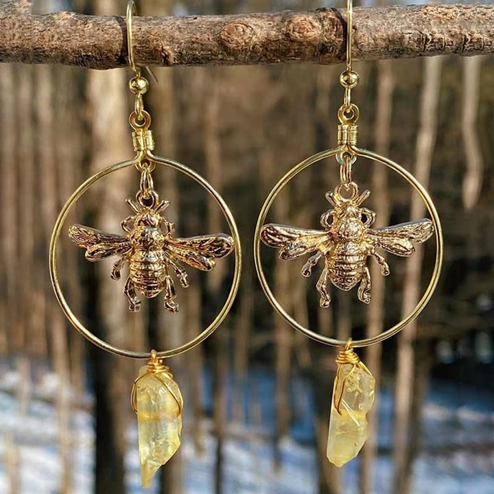 Natural Crystal Moon Stars Earrings - Elara-Citron quartz-Nora Luxe