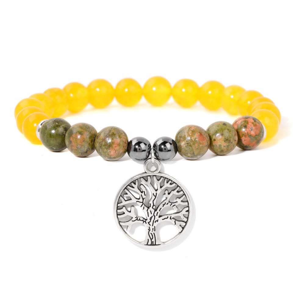 Natural Crystal Tree of Life Bracelet - Mila-Citrine & Unakite-Nora Luxe