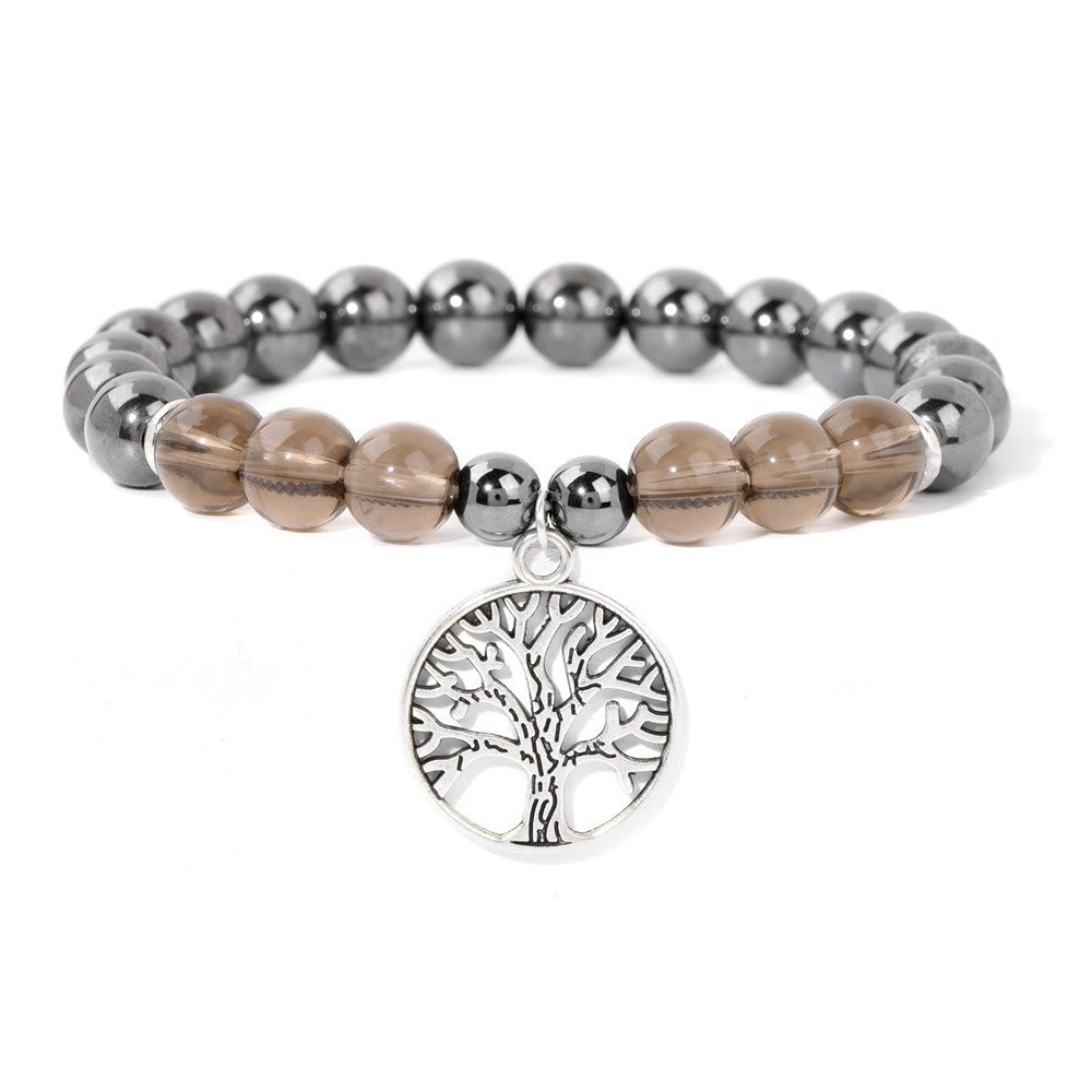 Natural Crystal Tree of Life Bracelet - Mila-Hematite and Smoky Quartz-Nora Luxe