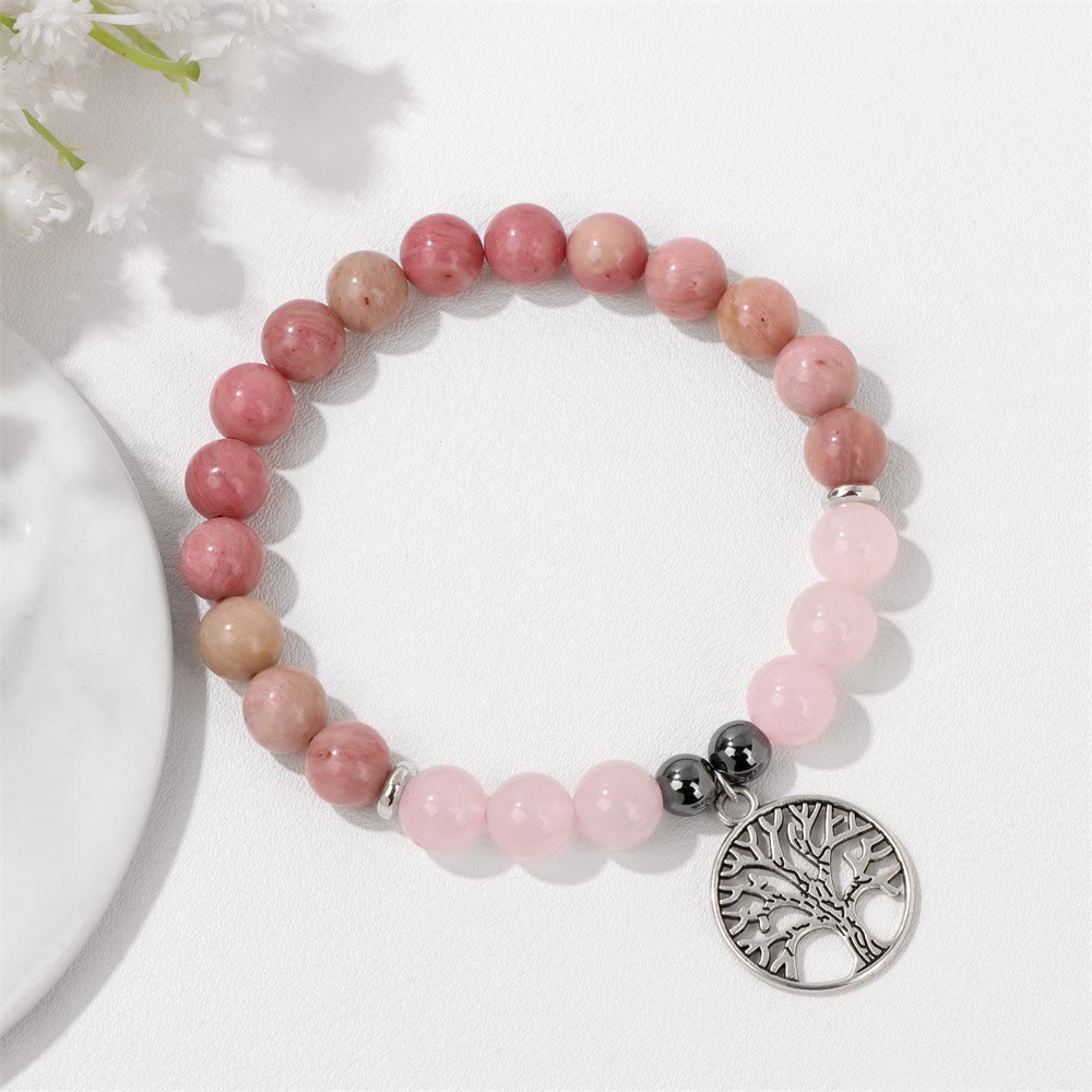 Natural Crystal Tree of Life Bracelet - Mila-Rhodonite and Rose Tiger's Eye-Nora Luxe