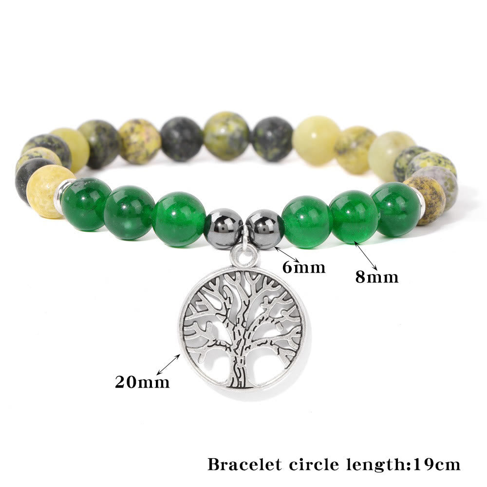 Natural Crystal Tree of Life Bracelet - Mila-Rhodonite and Rose Tiger's Eye-Nora Luxe