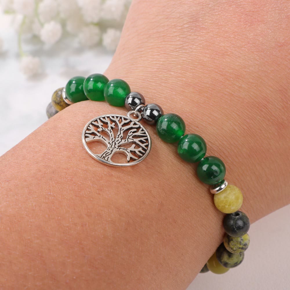 Natural Crystal Tree of Life Bracelet - Mila-Rhodonite and Rose Tiger's Eye-Nora Luxe
