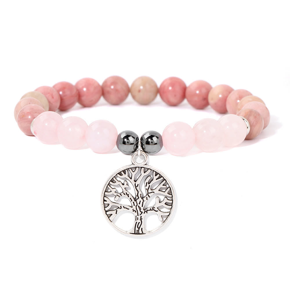 Natural Crystal Tree of Life Bracelet - Mila-Rose Quartz & Rhodochrosite-Nora Luxe