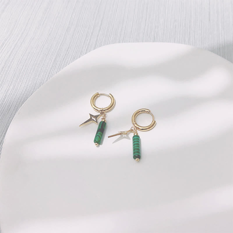 Natural Malachite Star Pendant Earrings, Necklace and Bracelet - Maria-Earrings-Nora Luxe