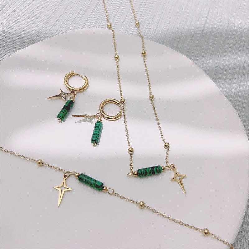 Natural Malachite Star Pendant Earrings, Necklace and Bracelet - Maria-Necklace-Nora Luxe