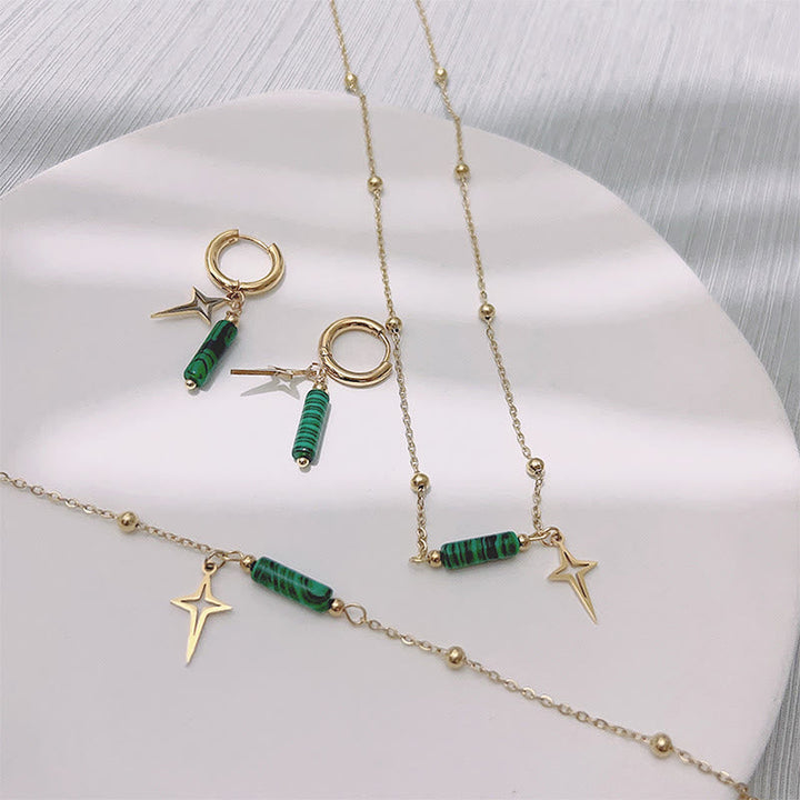 Natural Malachite Star Pendant Earrings, Necklace and Bracelet - Maria-Necklace-Nora Luxe