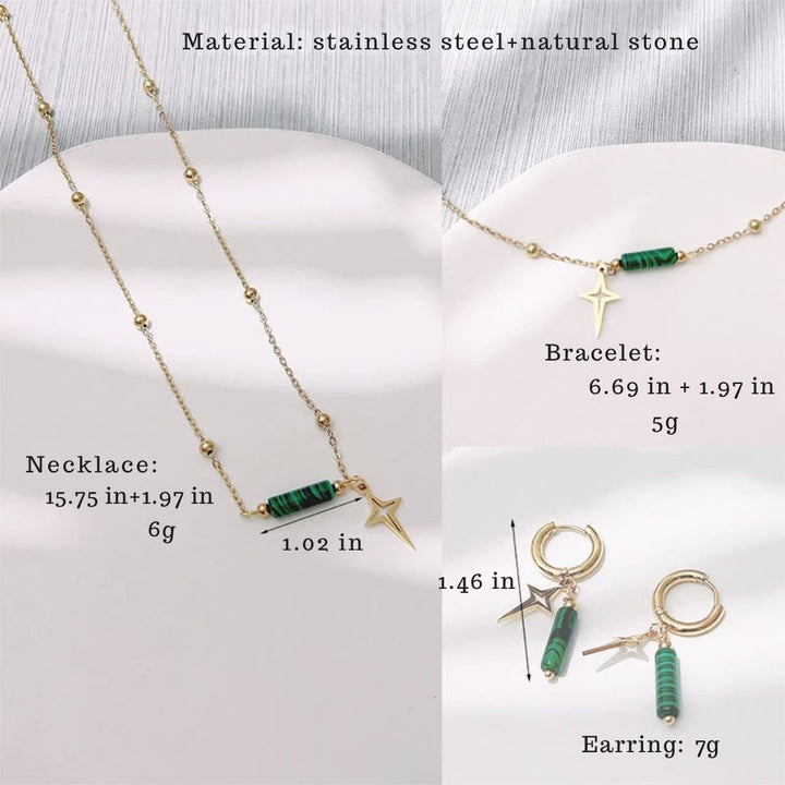 Natural Malachite Star Pendant Earrings, Necklace and Bracelet - Maria-Necklace-Nora Luxe