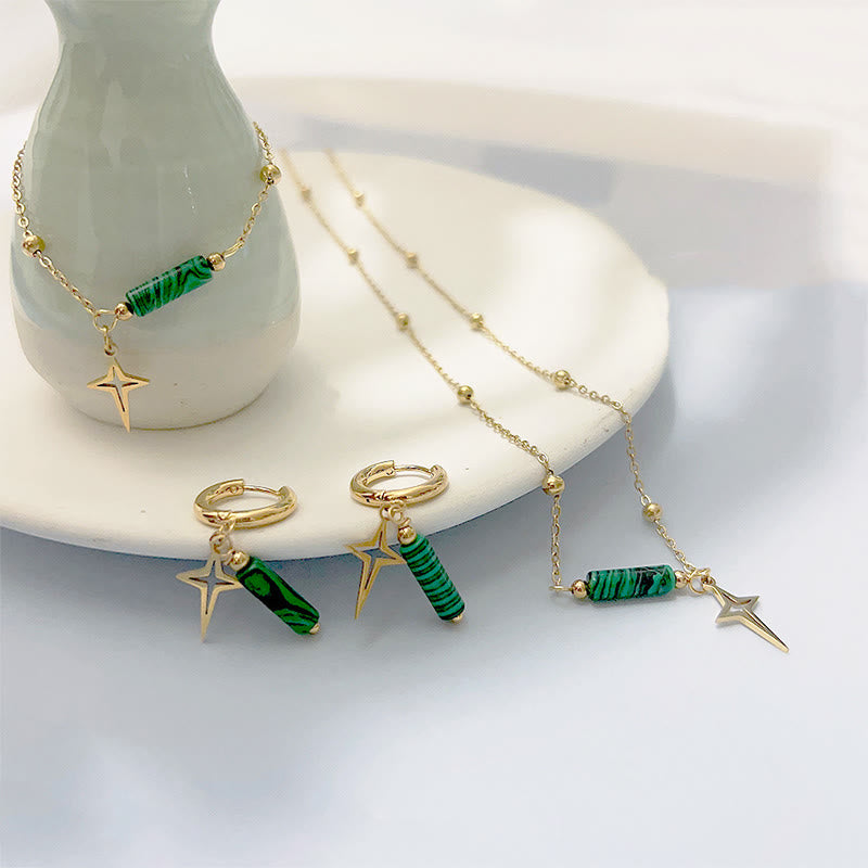 Natural Malachite Star Pendant Earrings, Necklace and Bracelet - Maria-Necklace-Nora Luxe