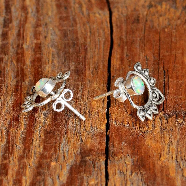 Natural Opal Lotus Earrings - Sophia-Nora Luxe