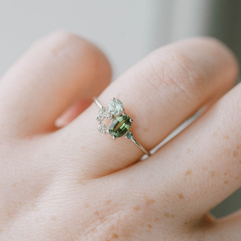 Natural Peridot with Zircon Ring - Selene-Silver-1.93 in-Nora Luxe