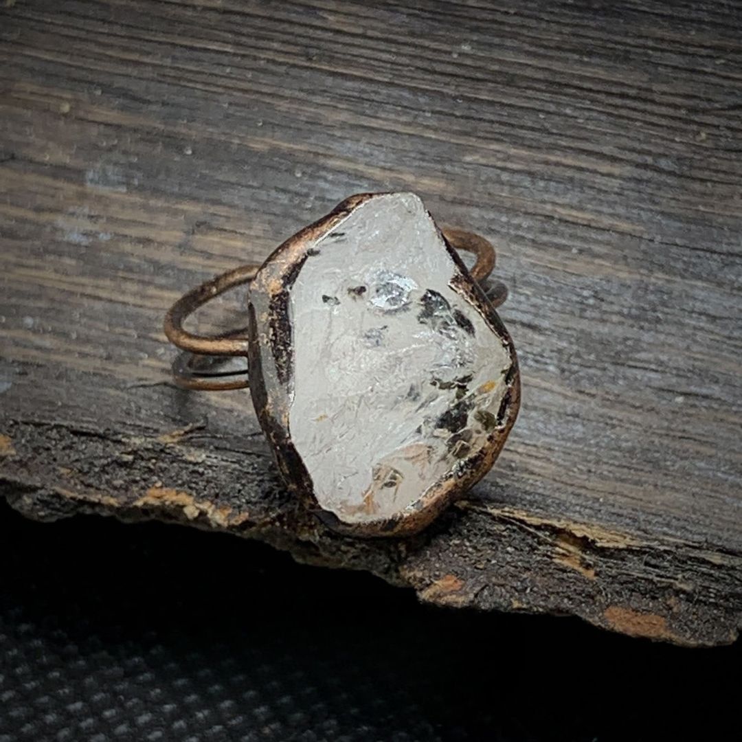 Natural Raw Birthstone Ring - Selina-April & clear crystal-Nora Luxe