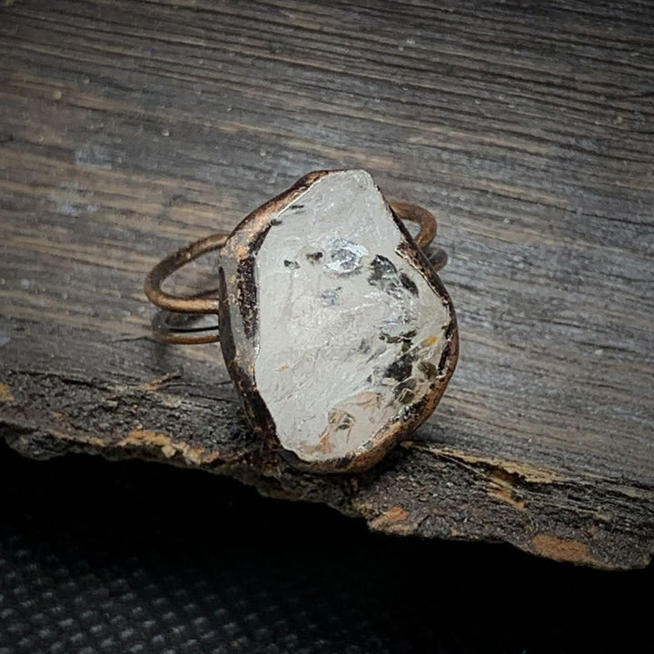 Natural Raw Birthstone Ring - Selina-April & clear crystal-Nora Luxe