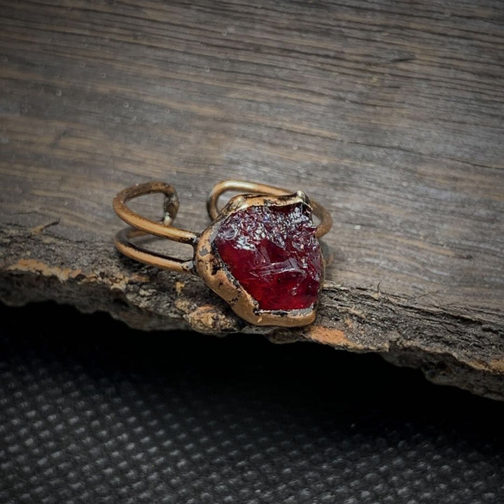 Natural Raw Birthstone Ring - Selina-January & Pomegranate-Nora Luxe