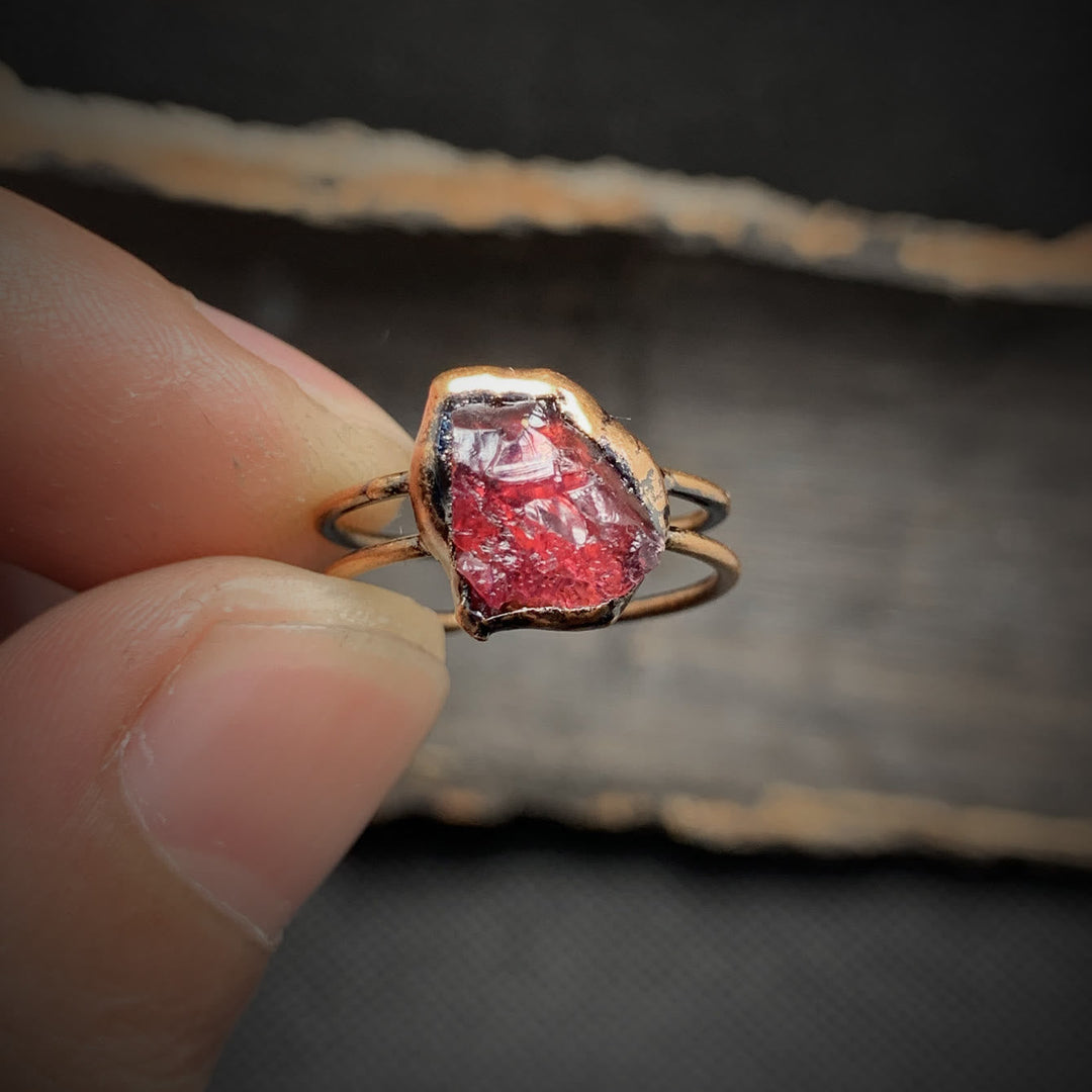 Natural Raw Birthstone Ring - Selina-January & Pomegranate-Nora Luxe