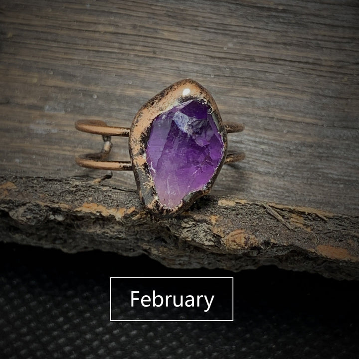 Natural Raw Birthstone Ring - Selina-January & Pomegranate-Nora Luxe