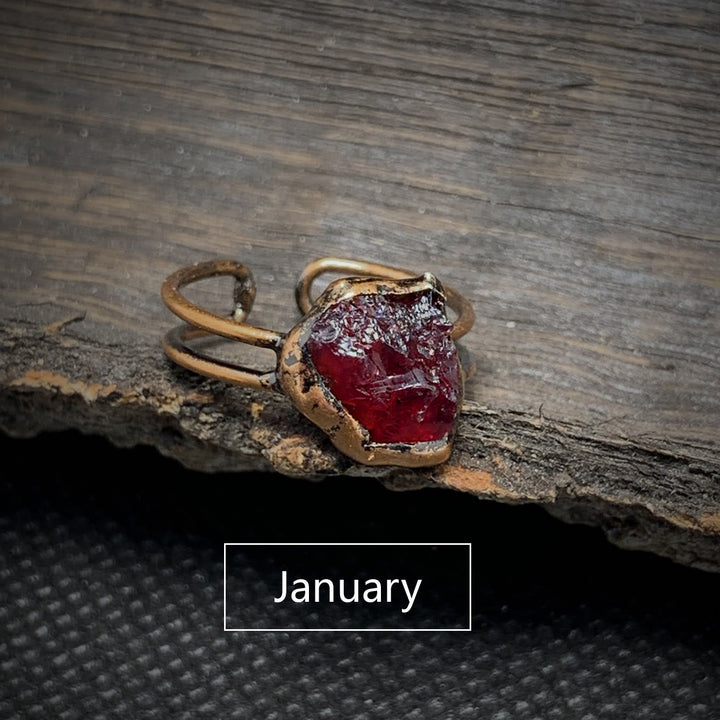 Natural Raw Birthstone Ring - Selina-January & Pomegranate-Nora Luxe