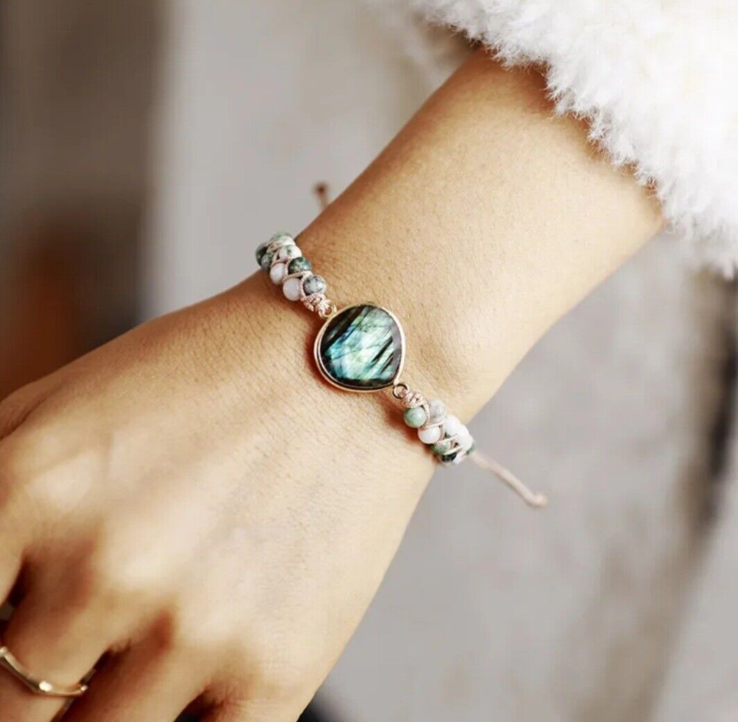 Natural Stone Braided Cuff Bracelet-ONYX-Nora Luxe