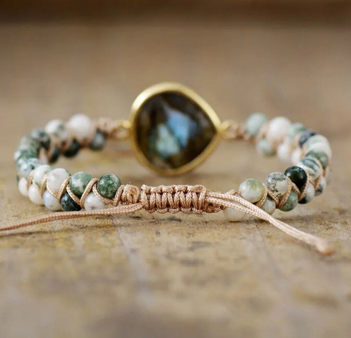 Natural Stone Braided Cuff Bracelet-ONYX-Nora Luxe