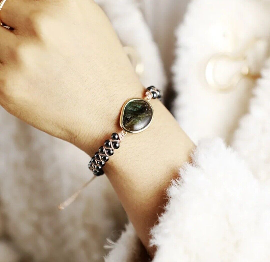 Natural Stone Braided Cuff Bracelet-ONYX-Nora Luxe