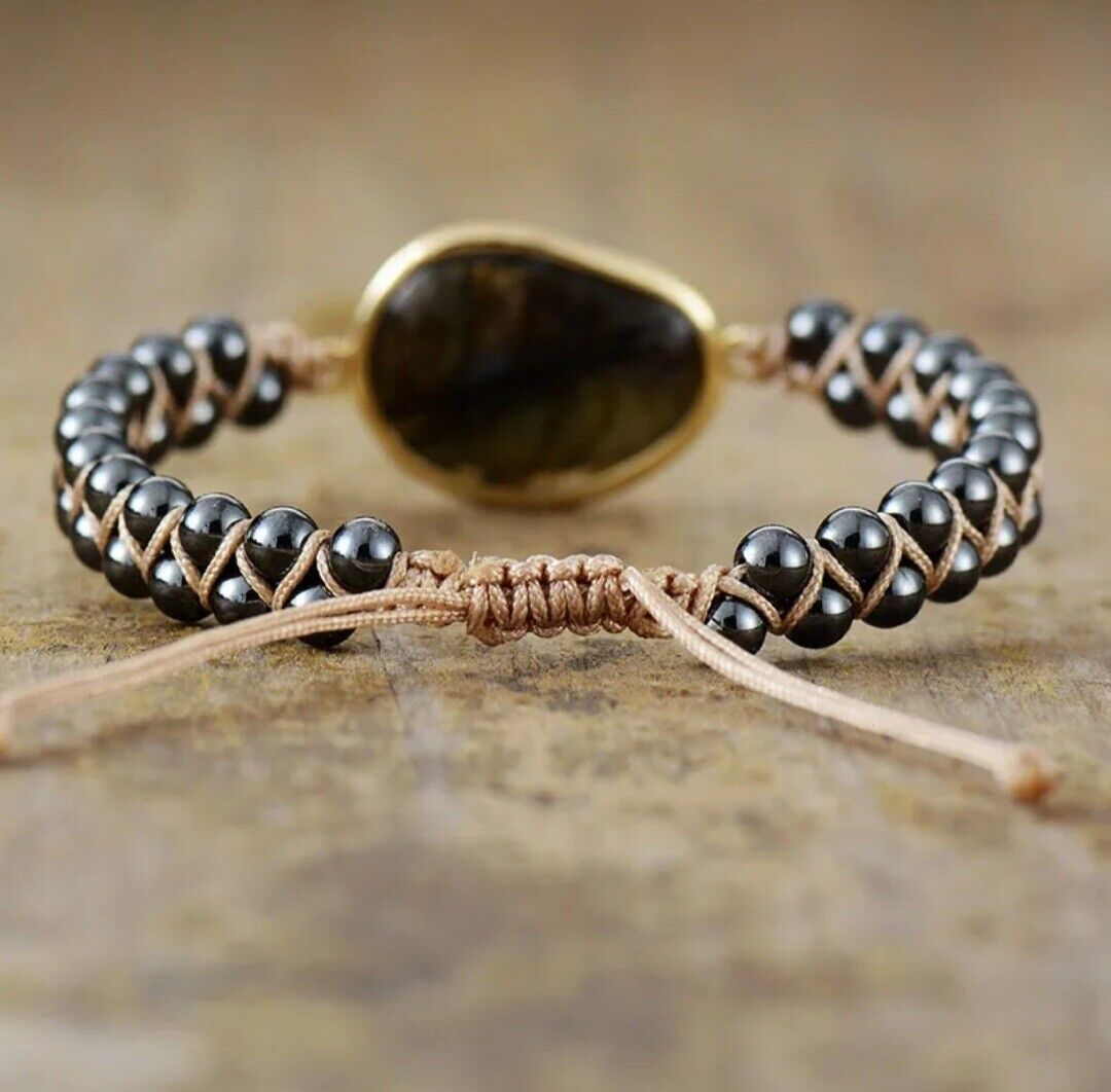Natural Stone Braided Cuff Bracelet-ONYX-Nora Luxe